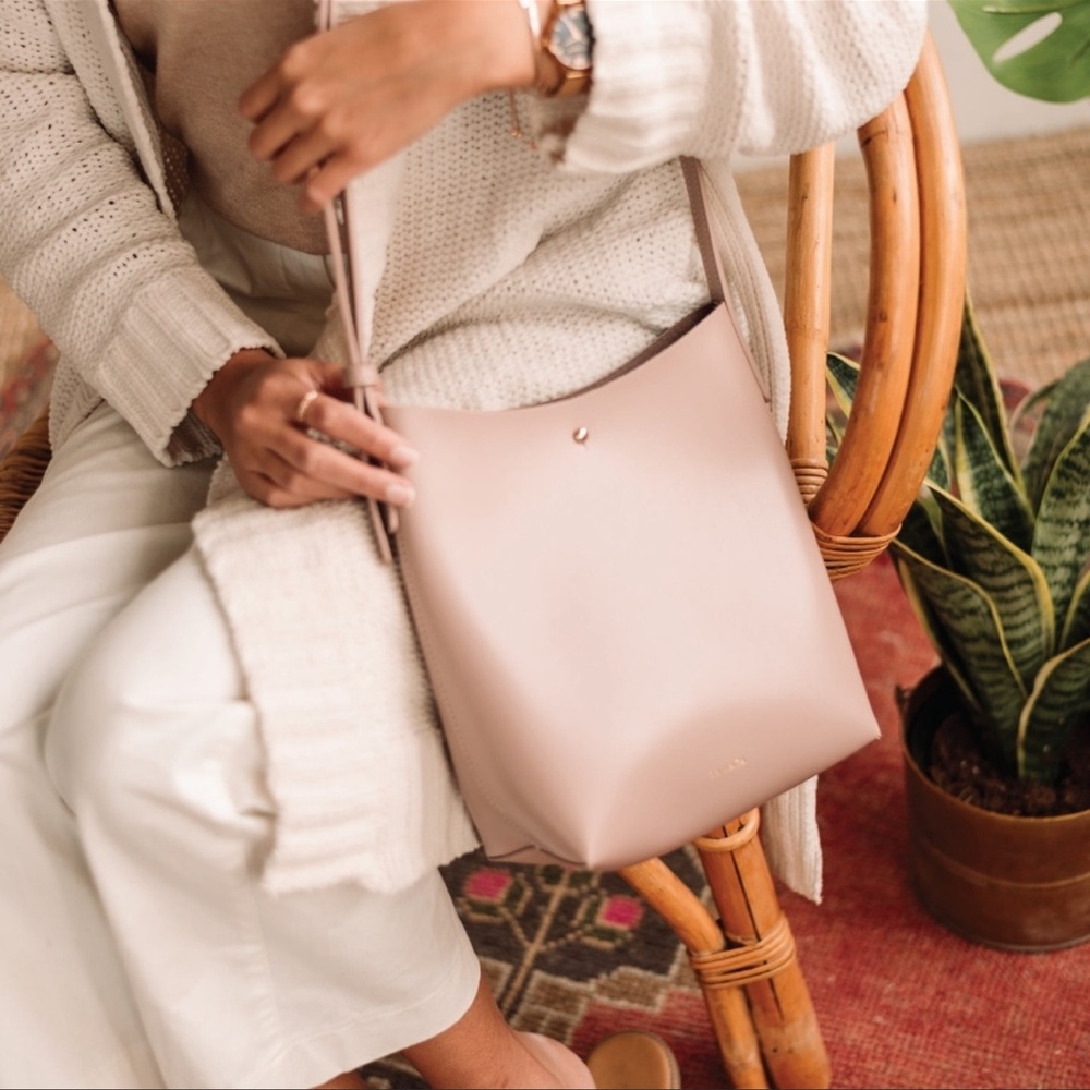Samara Shoulder Bag Peony Baby Pink Adjustable Barbie Suede Interior Purse